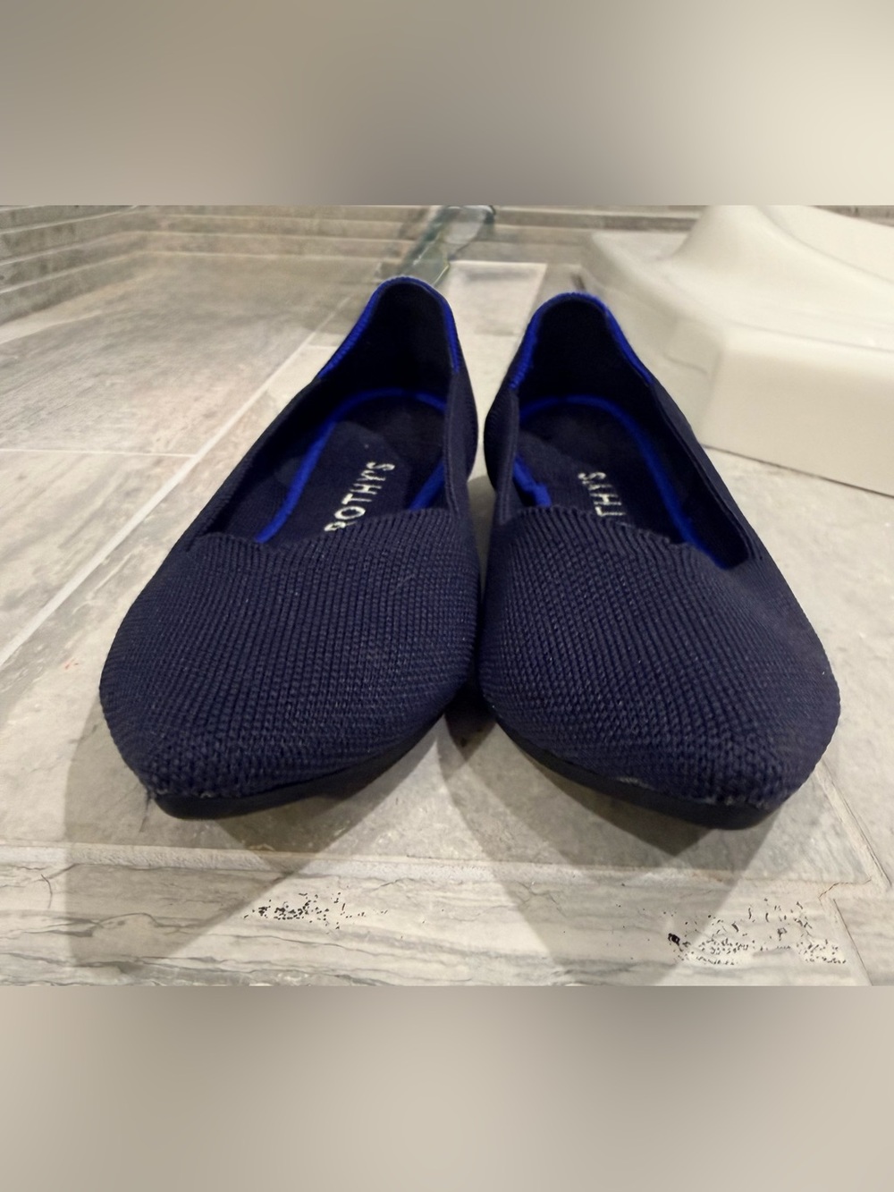 Rothy's Navy Pointed Toe Flats with Blue Trim - Picture 2 of 7
